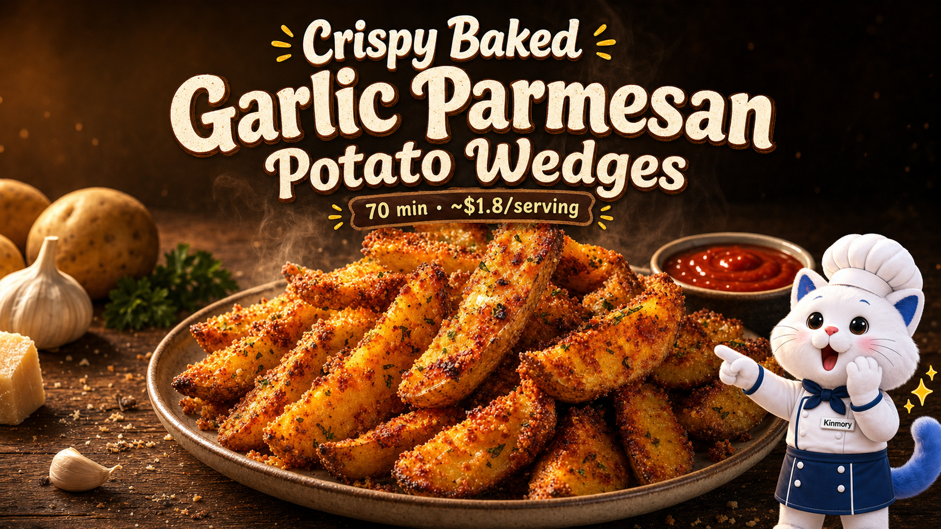 Crispy Baked Garlic Parmesan Potato Wedges